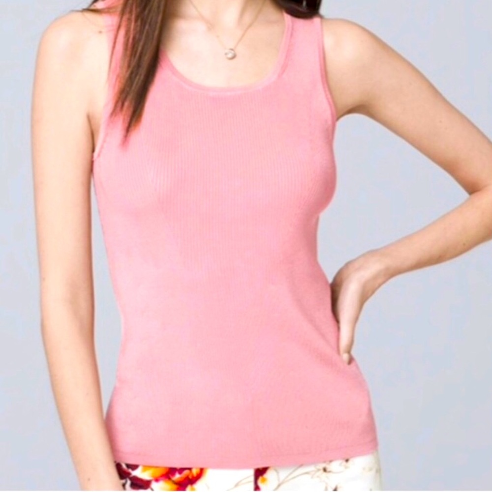 🌹WHBM Pink Ribbed Sleeveless Sweater Tank Top Blouse